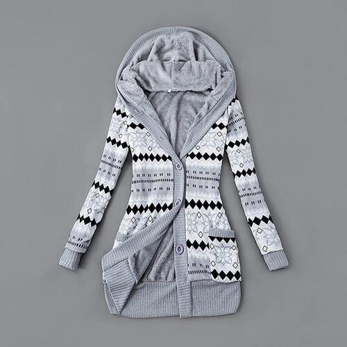 Cardigan da donna a righe con cappuccio, taglia XL 1