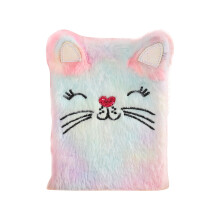 Cuaderno infantil con diseño de gato y candado, para niños de 6 a 8 años, rosa, azul y blanco.