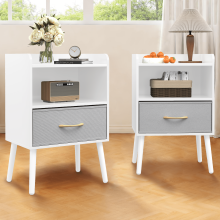 Modern Nightstand Set with Fabric Drawers and Shelf, White,
