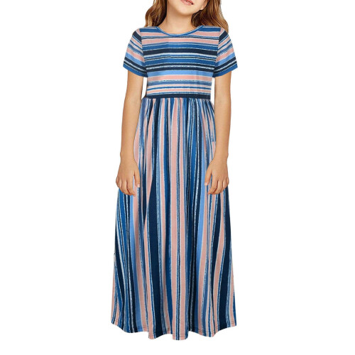 Robe de princesse rayée à manches courtes pour petite fille 1