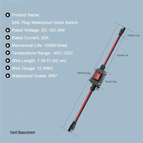 12V Inline Toggle  SAE Cable, 12AWG /Off Quick Connect Disconnect, IP67 Waterproof for Solar Panel, RV 2