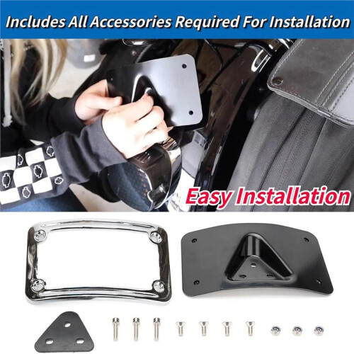 9171 Curved Laydown License Plate Mount with Frame for All  Davidson 3 Hole Mount (Silver) 1