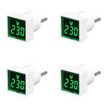 4X Voltímetro Digital Quadrado AC220V Testador de Voltagem Quadrado com Display LED e Luz Indicadora Plugue UE Verde
