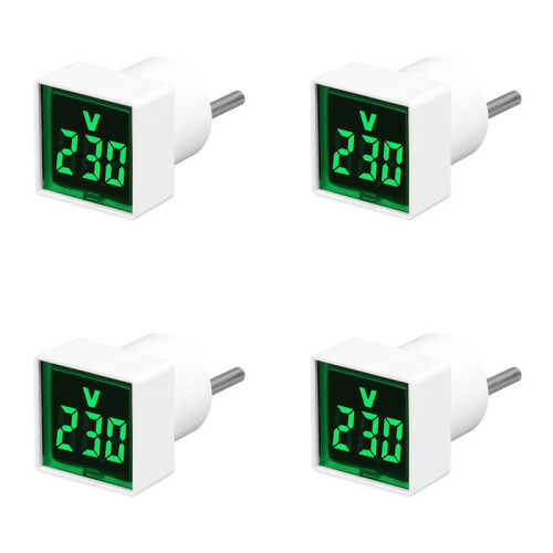 4X Digital Voltmeter Square AC220V Square Voltage Tester with LED Display and Indicator Light EU Plug Green