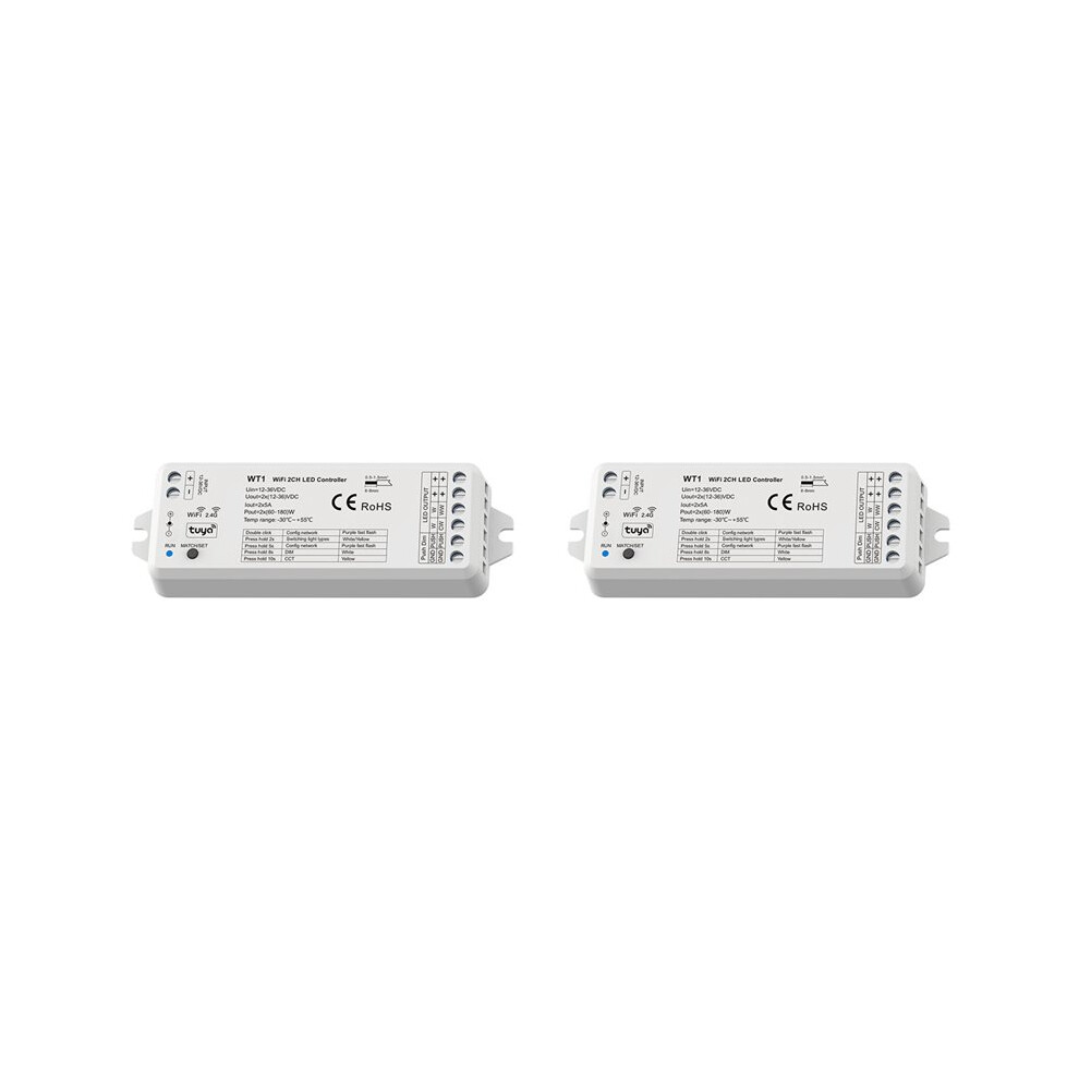 2X Tuya Wifi Wt1 Led Dimmer 2Ch 12V 24V 36V Cct Led Strip Dimming Controller Kit 2.4G Remote Control 6031999993169