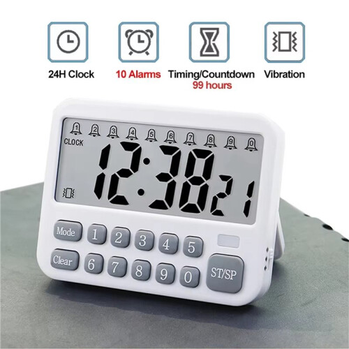 2X Digital Kitchen Timer 10-Alarms Clocks 99 Hours Countdown Mute/Vibration Magnetic Alarm Clock Table Timer 2