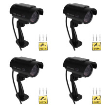 4X Simulering Solar Camera Utomhusövervakning Simulering Fake Camera Dummy Cam med LED-Ljus Svart