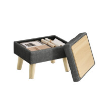 Storage Ottoman - 30L - Linen-Look Fabric - Padded Seat - Wood Legs