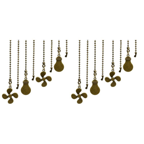8Pcs Ceiling Fan Pull Chain Set,Bulb and Fan Pattern Pull Chain Extension Fan Pull Chain Pendant 12 Inch(Antique Bronze)