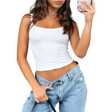 Débardeur Basique Mignon Sans Manches pour Femme, Style Années Y2k, à Bretelles Fines Blanc S