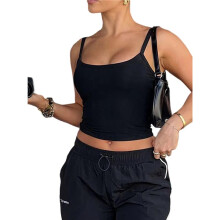 Débardeur Basique Mignon Sans Manches pour Femme, Style Années Y2k, à Bretelles Fines Noir XL