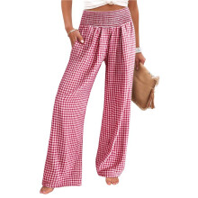 Women'S Striped Gingham Palazzo Pants Wide Leg High Waisted Lounge Pajama Pants with Pockets Red S