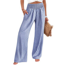Women'S Striped Gingham Palazzo Pants Wide Leg High Waisted Lounge Pajama Pants with Pockets S