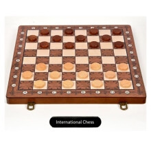 2-in-1 Foldable Magnetic Wooden Chess & Checkers Set, Portable Storage Board Tabletop Puzzle Game Toy