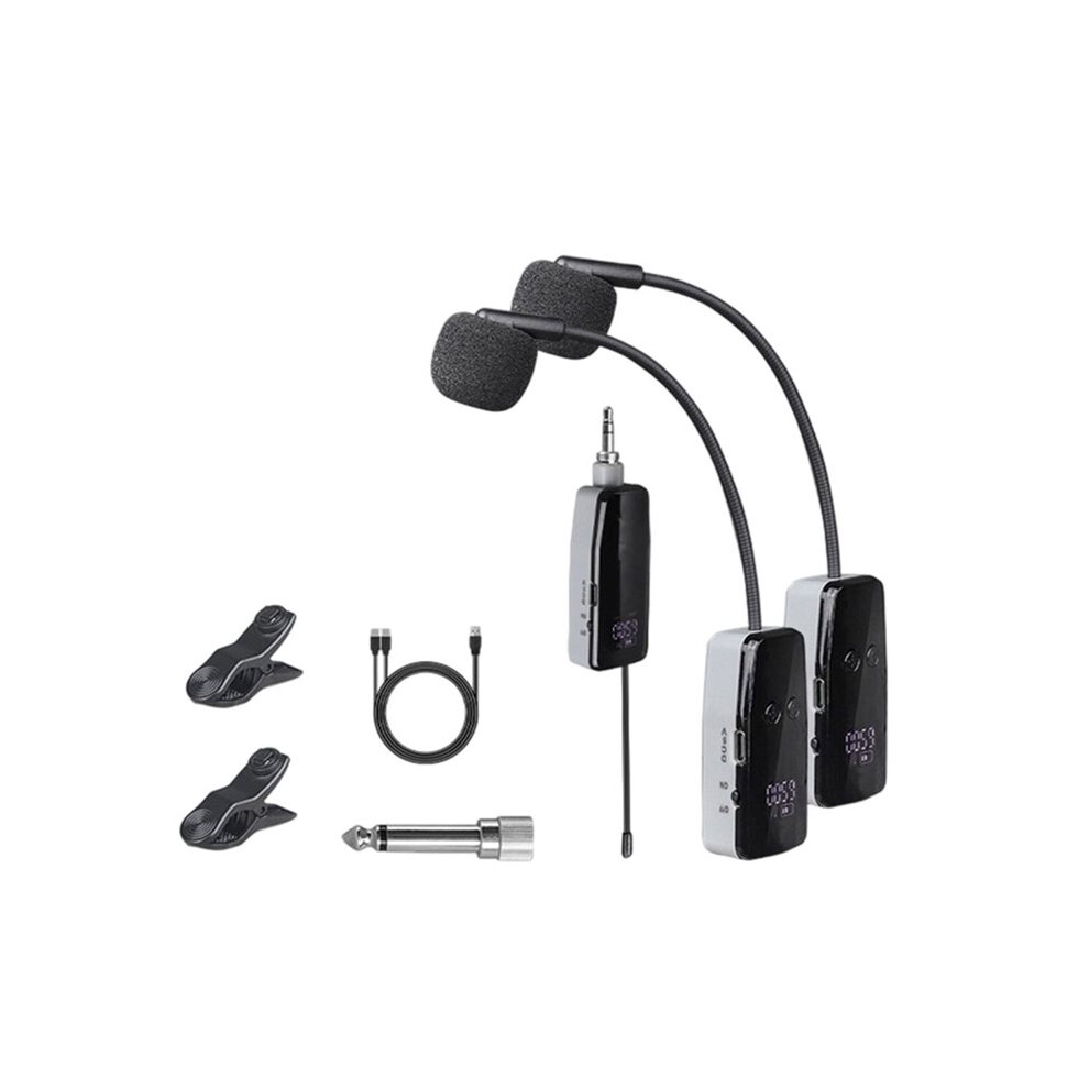 2 Channel Uhf Wireless Flute Clip Microphone System Clip- Instrument Mic For Performance Practice Recording 4714027934502