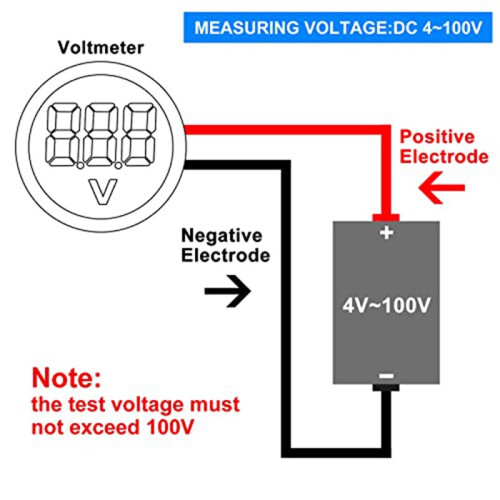10  4-100V  Digital Voltmeter LED Digital Display Round 30mm 2-Wire Reverse Connection Protection RED 2