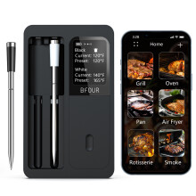 Bluetooth-vleesthermometer met twee sondes en draadloos LCD-display voor grill, oven en rookoven.