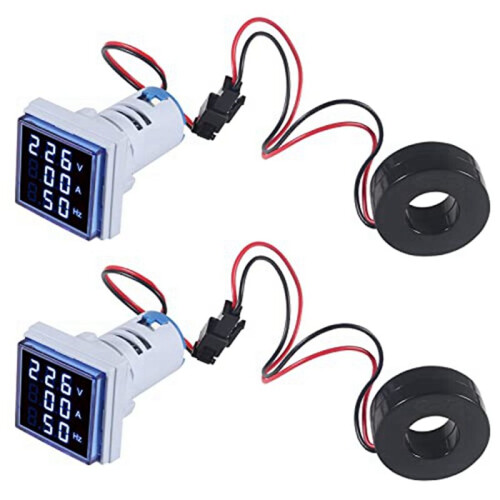 4PCS Current Voltage Hertz Meters, Digital 3In1 22mm Voltmeter Ammeter Hz Meter AC 60-500V Current Frequency Indicator 1