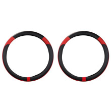 2X Auto-PU-Leder-Universal-Lenkradbezug 38 cm, Auto-Innenzubehör, Schwarz + Rot
