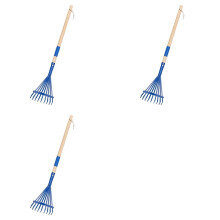3X Kinderrechen mit Hartholzgriff und Niedlicher Rechen für Kinder, Gartengerät für Kinder Ab 3 Jahren, Blau