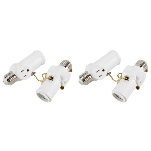 4 Pcs Light Socket to Plug Adapter,E26/E27 Light Bulb Outlet Socket Adapter,Sockets Support 3 Prongs Light Plug US Plug