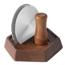 Filtre à Café Réutilisable en Acier Inoxydable 304 de 0,8 mm D'Épaisseur, avec Support et Poignée en Bois Aimantée, pour Espresso de 51 mm de