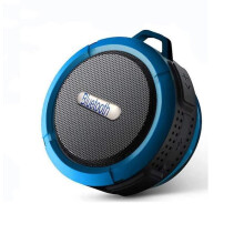 Altoparlante Bluetooth wireless impermeabile per doccia, 6 ore di riproduzione, suono HD, ventosa e gancio, blu.