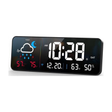 Relógio de Parede Digital, Display com Sincronização Automática de Rede, Relógios de Alarme LED Inteligentes com Fio Mostra em Tempo Real o