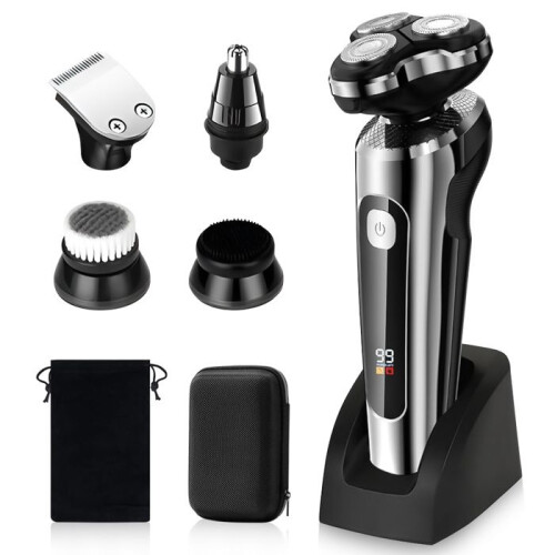 Barbeador elétrico sem fio 5 em 1 com base, aparador multifuncional de cabelo e barba.