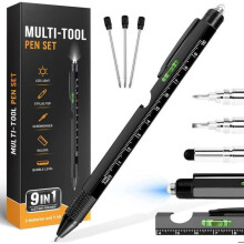 Caneta multifuncional 9 em 1, gadget criativo, ideia de presente original para o Dia dos Pais e outras datas comemorativas.