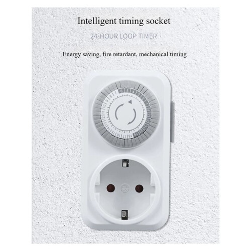 2X Timing Socket 24-Hours Cycle  Mechanical Timer Automatic Shutdown with Overload Protection 16A EU Plug