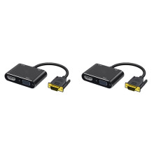 2X VGA to -Compatible Adapter VGA Splitter with 3.5mm Audio Converter Support Dual Display for Projector