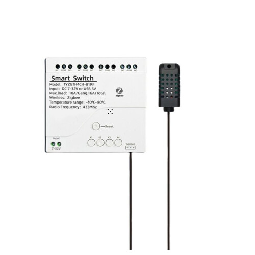 Tuya Zigbee  7-32V 4 Channel   Temperature Humidity Sensor Passive Dry Contact Module EU Plug