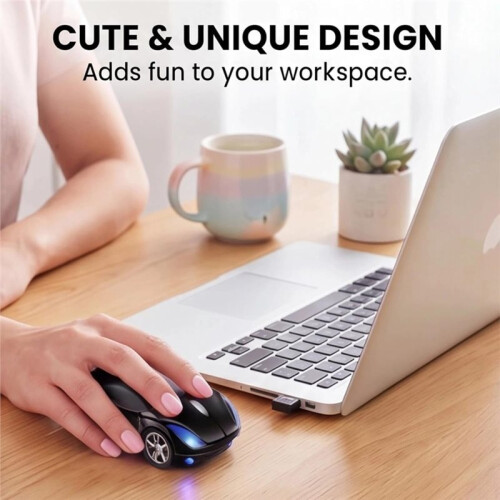 Black Portable Wireless Car Mouse, USB Receiver, 1600DPI Optical, Ergonomic  Computer Mouse, for Laptop, PC, Tablet