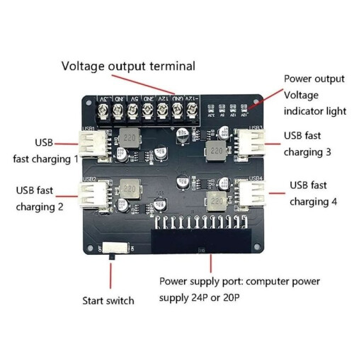 3.3-12V 4-Port USB ATX-Netzadapterplatine / Desktop-PC-Netzteilmodul