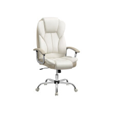 Office Chair - PU - Cream White and Camel Brown - High Back, Large Seat, Tilt Function