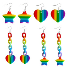 Pendientes colgantes para mujer, pendientes acrílicos con estampado de arcoíris de doble cara, joyería ligera del orgullo que expresa el espíritu