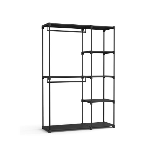 Foldable Wardrobe - Fabric - Black - Freestanding with Clothes Rails