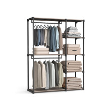 Freestanding Open Wardrobe - MDF - Rustic Taupe - 2 Hanging Rods & Shelves