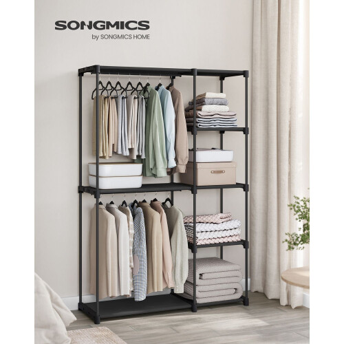 Foldable Wardrobe - Fabric - Black - Freestanding with Clothes Rails 1