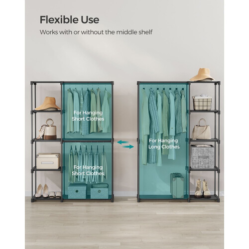 Foldable Wardrobe - Fabric - Black - Freestanding with Clothes Rails 2