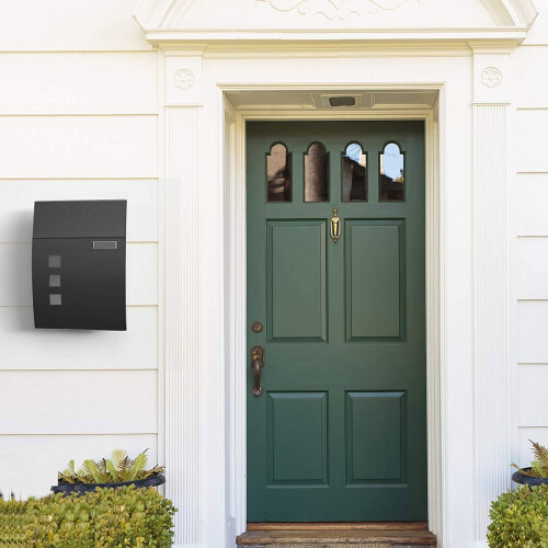 Wall-Mounted Lockable Mailbox - Steel - Black - With Viewing Windows and Nameplate 2