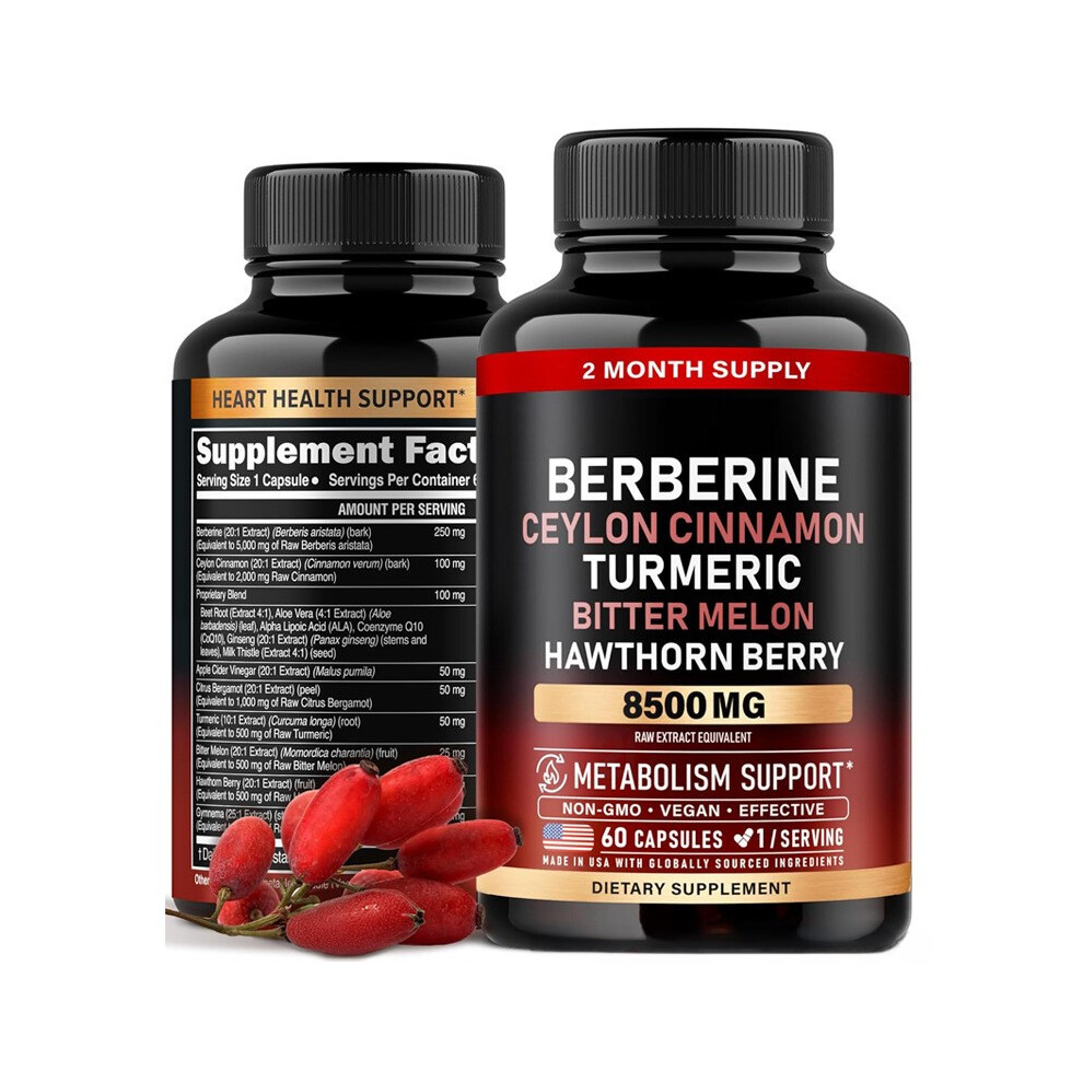 (1pcs) 14-in-1 Metabolism Support Complex - Berberine,Ceylon Cinnamon,Turmeric,Bitter Melon & Hawthorn Berry - 60 Capsules