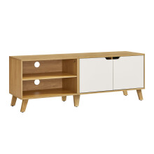 TV Cabinet - Wood - Straw Yellow and Cream White - Adjustable Shelves, for TVs up to 60 Inches