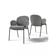 (Grey, Set of 2) GOEURVANT Fabric Dining Chairs, Ergonomic Upholstered Accent Chair with Armrests & Metal Legs