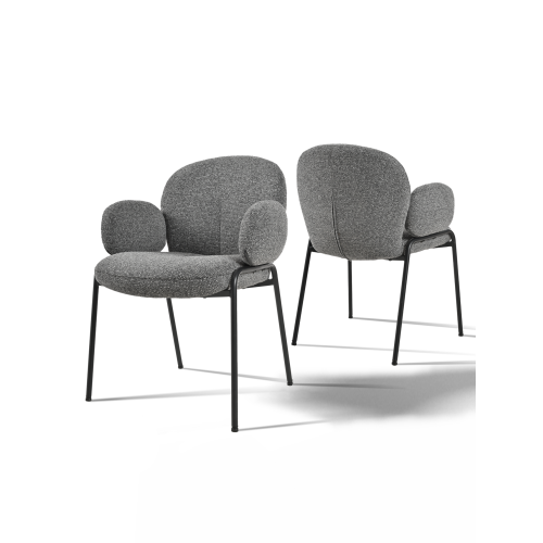 (Grey, Set of 2) GOEURVANT Fabric Dining Chairs, Ergonomic Upholstered Accent Chair with Armrests & Metal Legs
