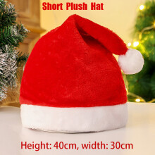 (Short Plush Hat) 4PCS Christmas Hat Knitted Plush Xmas Soft Hat For Adult Kids Santa Claus Red Short Plush Noel Hats High Quality New Year Gift