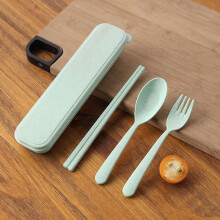 (Green) 3Pcs/Set Portable Tableware Set Plastic Cutlery Sets Fork Spoon Chopsticks Suit Eco-friendly Reusable Travel Flatware With Box