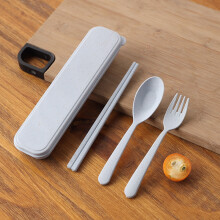 (Blue) 3Pcs/Set Portable Tableware Set Plastic Cutlery Sets Fork Spoon Chopsticks Suit Eco-friendly Reusable Travel Flatware With Box