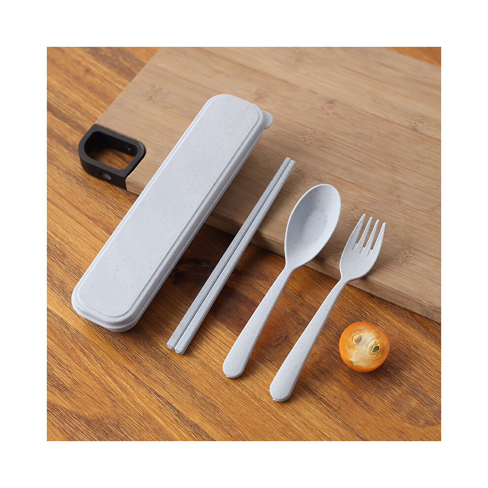 Stoyotu (Blue) 3Pcs/Set Portable Tableware Set Plastic Cutlery Sets Fork Spoon Chopsticks Suit Eco-Friendly Reusable Travel Flatware With Box